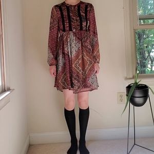(Sold) - Scarf Bandana Ethnic Patchwork Babydoll Mini Dress